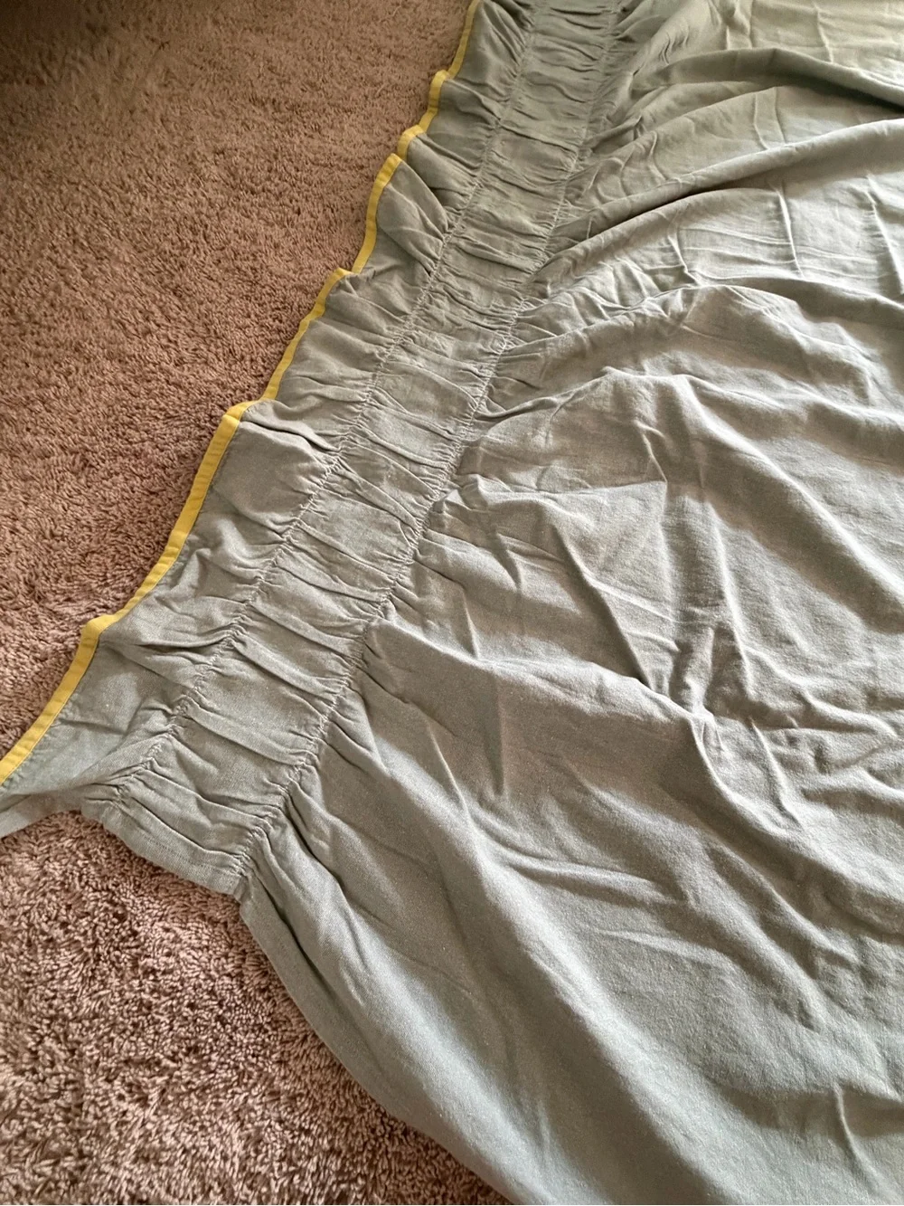 Anthropologie cotton ruffle top woven curtain panel 96 x 50 moss green yellow